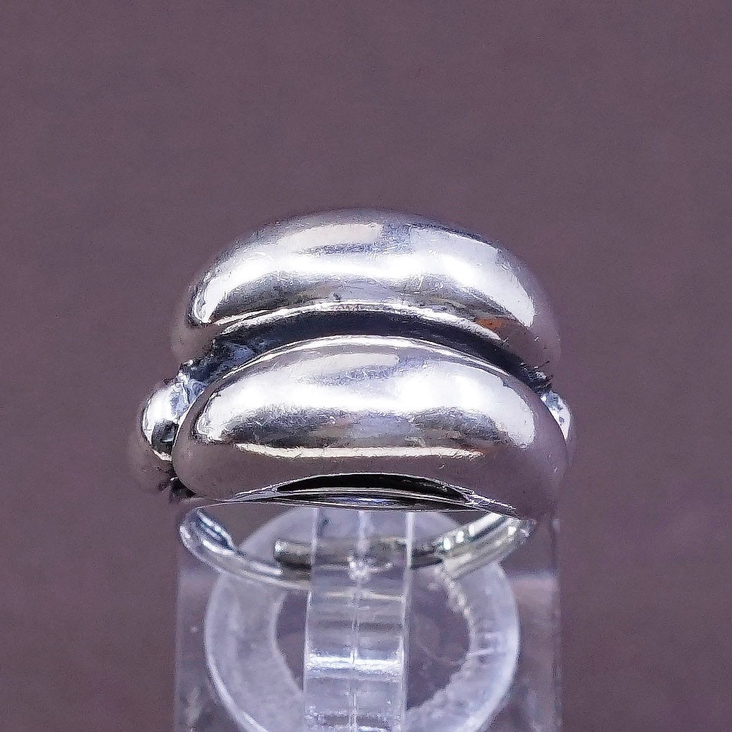 Size adjustable, vtg BEAU Sterling silver handmade ring, 925 ribbed band