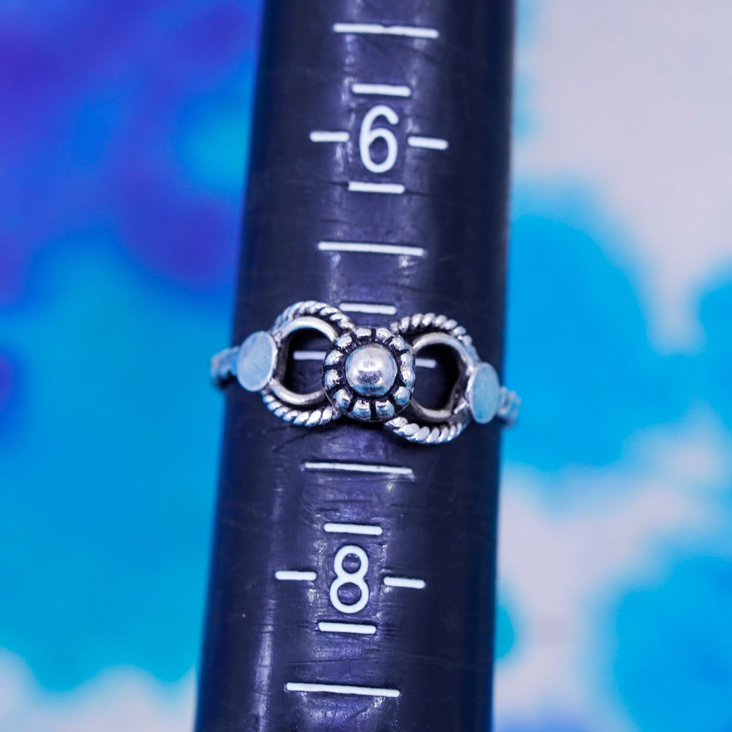 Size 7, vintage Sterling silver handmade ring, 925 cable band w/ beads