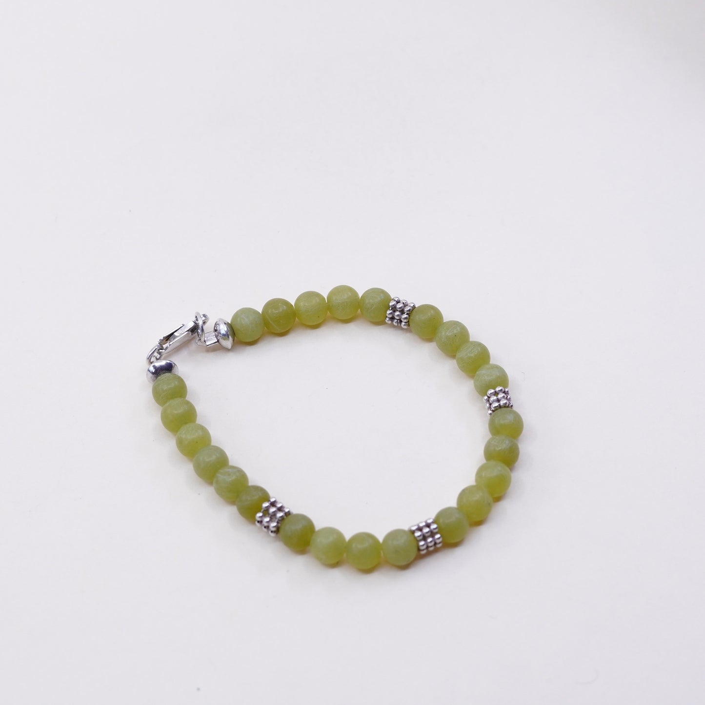 6.75”, vintage 925 Sterling silver handmade bracelet with jade beads