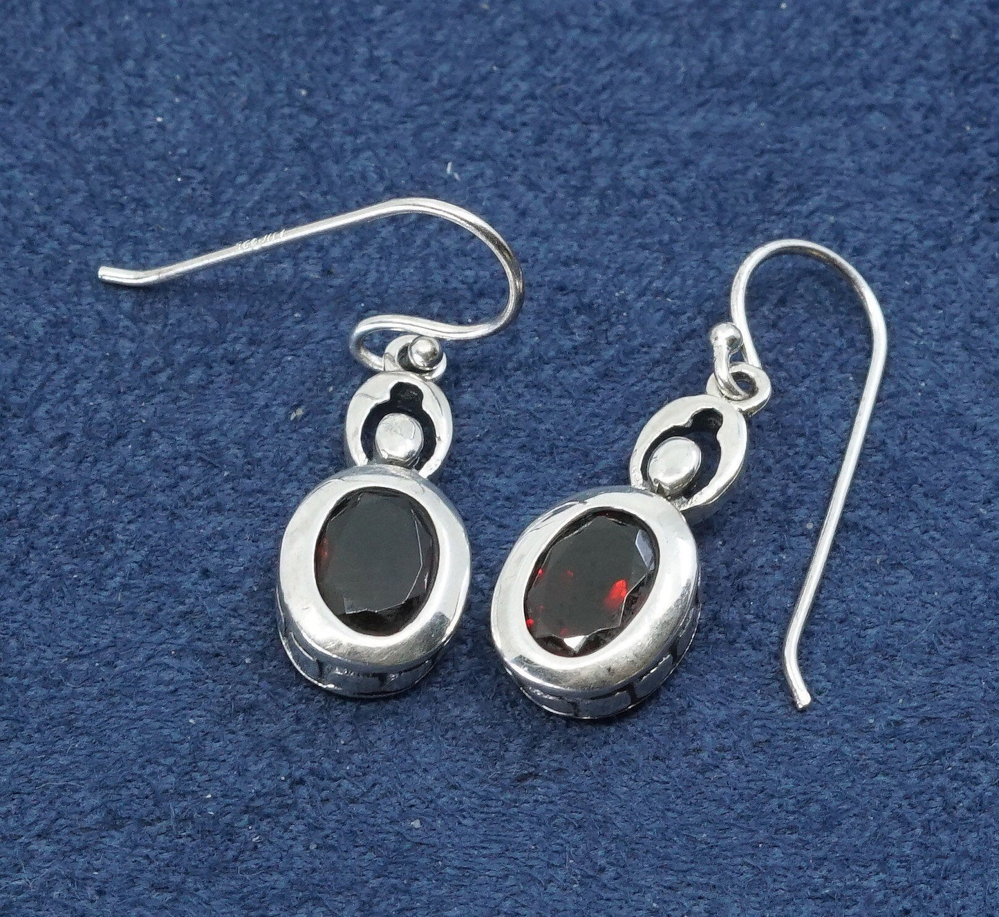 Vintage sterling silver handmade earrings, 925 w/ ruby, stamped 925