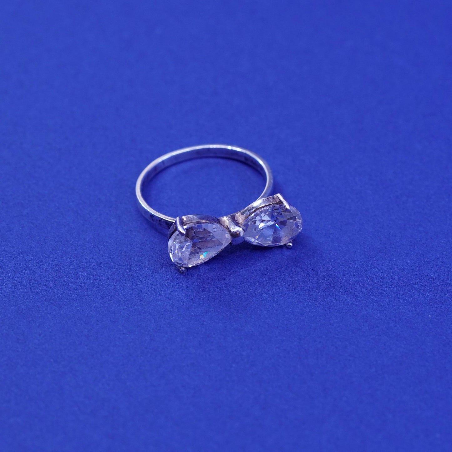 Size 6, vintage Sterling silver handmade ring, 925 ribbon bow ring with cz