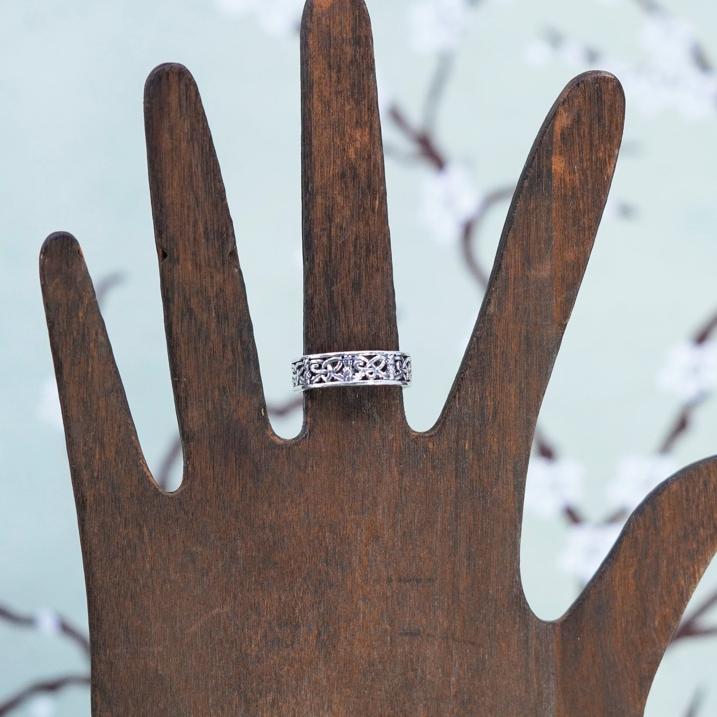 Size 6.5, Vintage sterling silver handmade filigree ring, 925 irish knot band