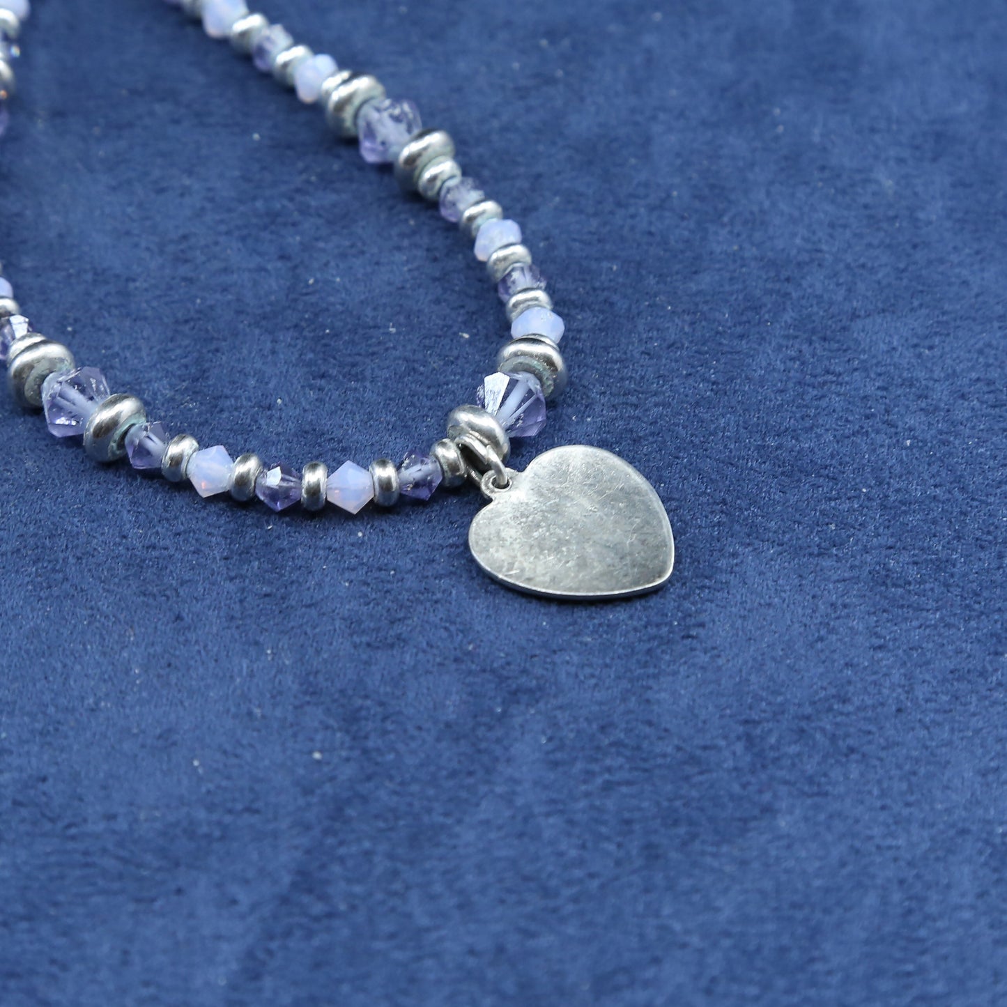7", Sterling silver handmade bracelet, 925 crystal chain w/ heart tag pendant