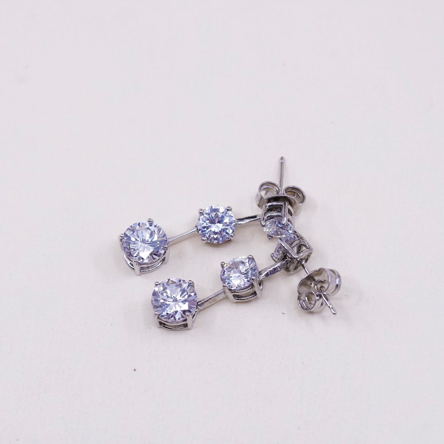 Vintage sterling silver handmade earrings, 925 silver with round CZ