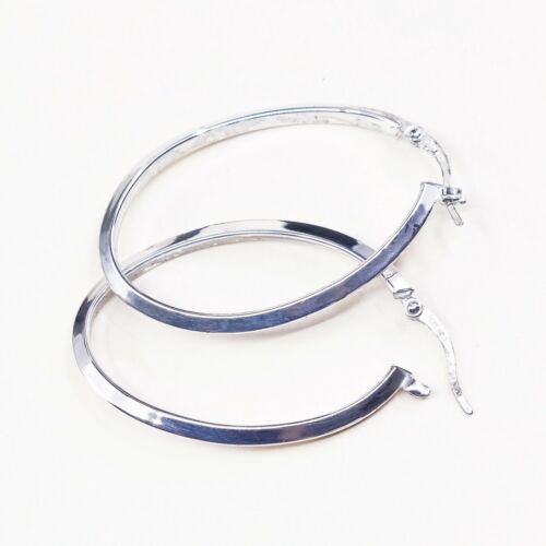 1.5”, Vtg 925 Sterling Silver Handmade Hollow Modernist Huggie Hoop Earrings