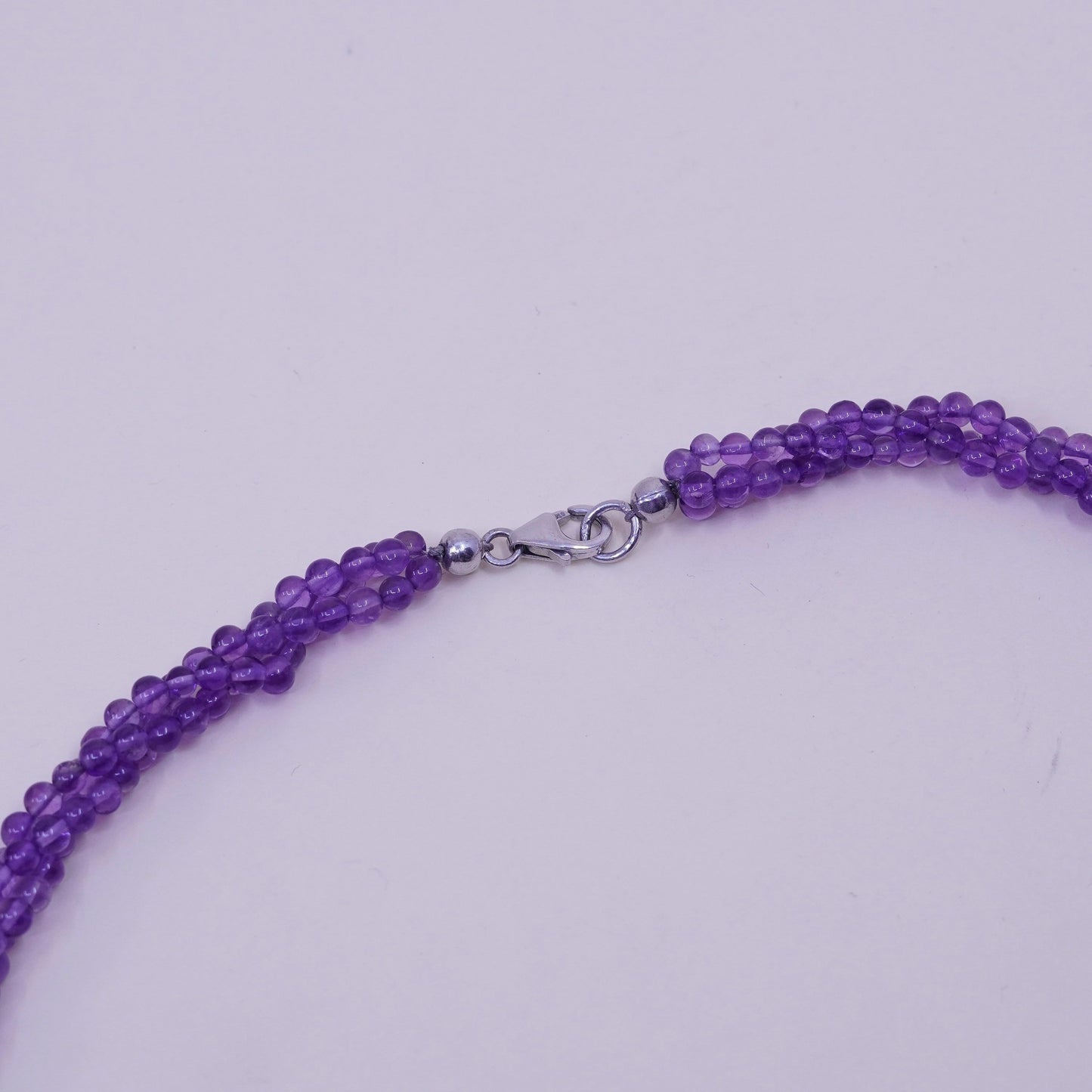 20”, Vintage sterling silver handmade necklace with twisted amethyst beads