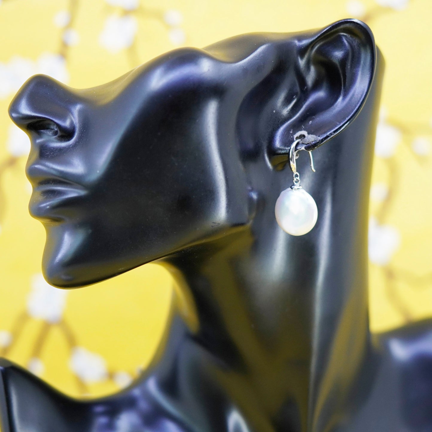 Vintage Sterling 925 silver handmade earrings with coin pearl