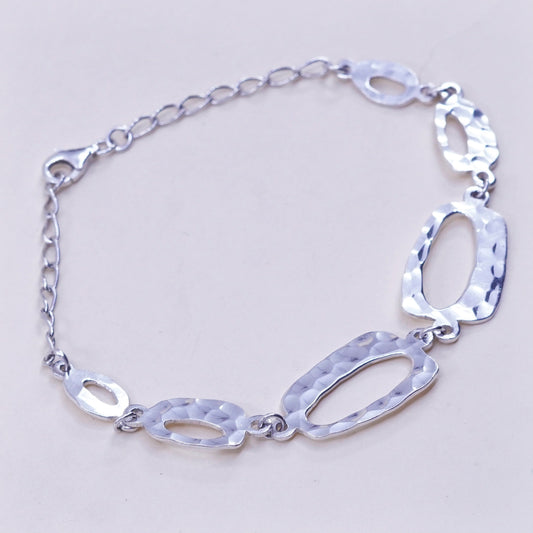 7.75”, vtg sterling silver charm bracelet, 925 hammered textured circle chain