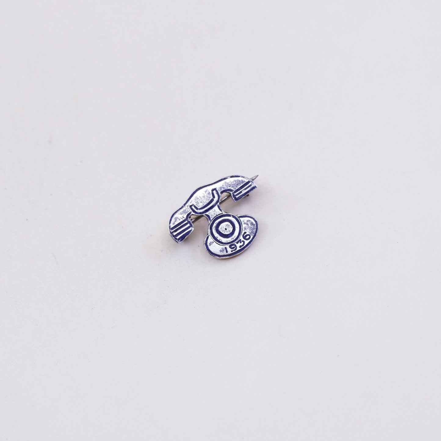 Vintage Sterling silver handmade brooch, 925 old fashion telephone pin