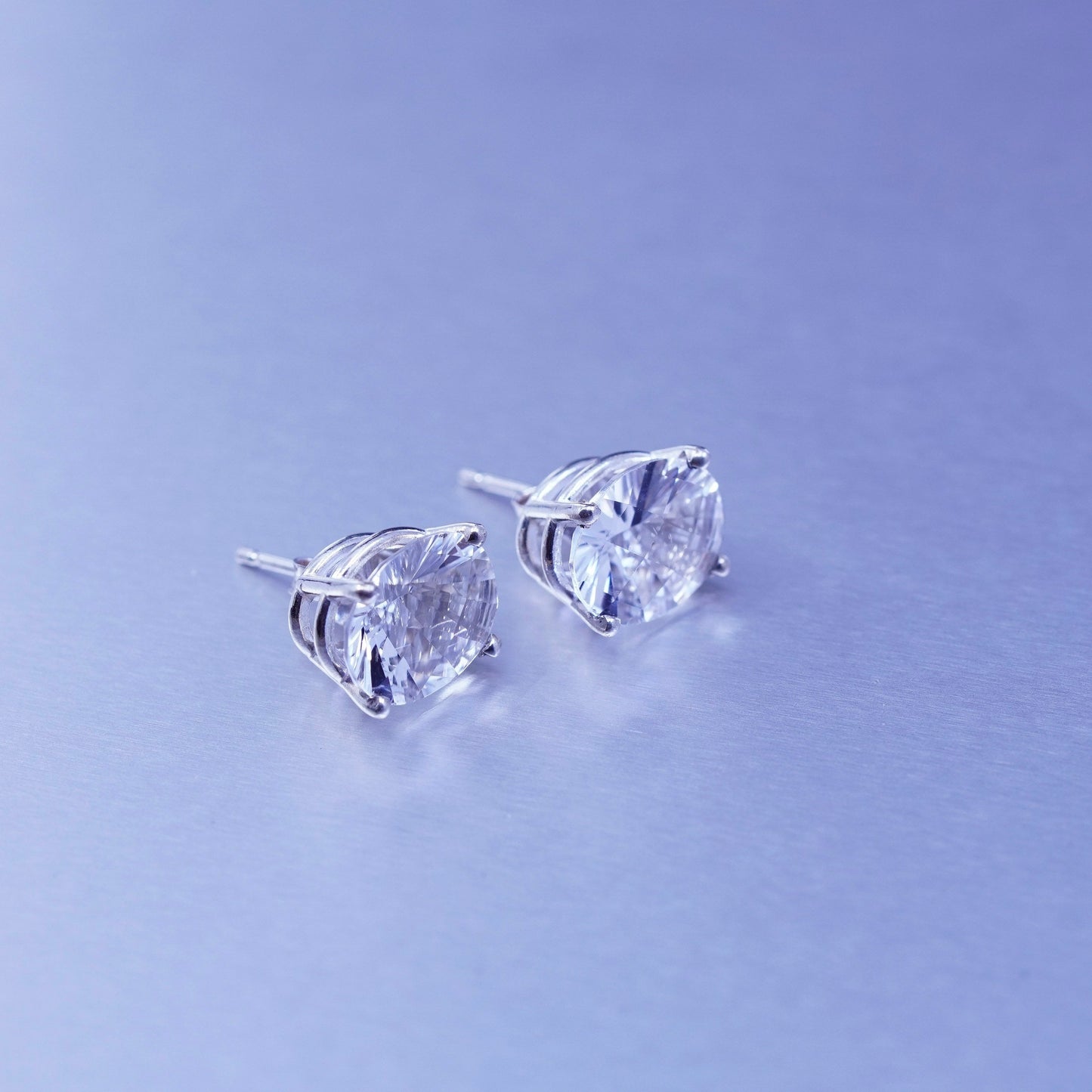 9mm, Vintage Sterling 925 silver earrings, studs with oval Cz inlay