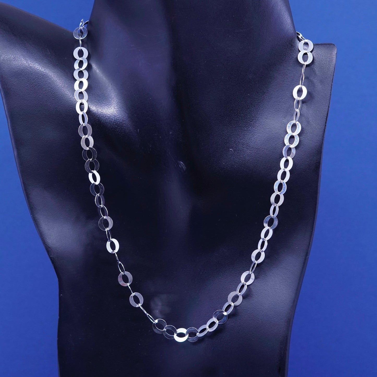 17”, 7mm, vtg milor Sterling silver handmade necklace, 925 flatten circle chain