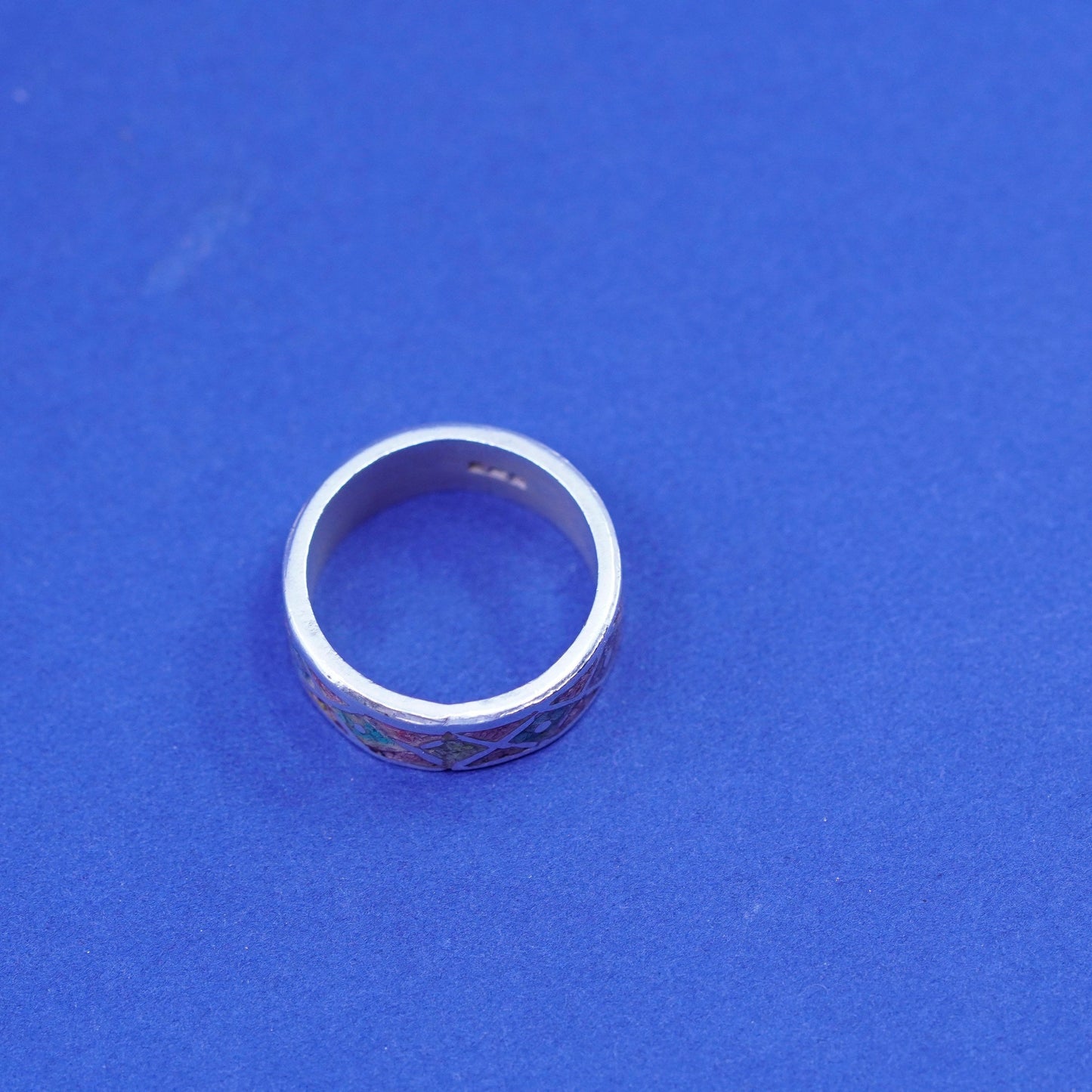 Size 6.5, zuni sterling silver ring, 925 band turquoise coral, Native American