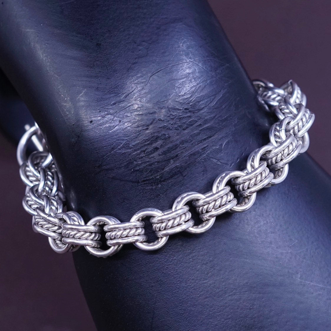 7", 10mm, Sterling silver bracelet w/ toggle, Italy 925 bold birdcage bracelet