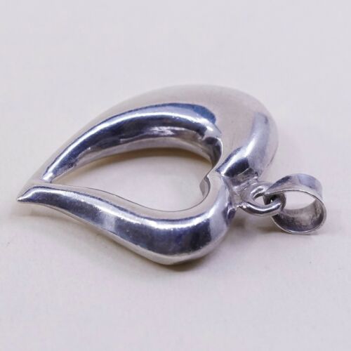 Vintage Sterling Silver Handmade Pendant, Puffy Heart Pendant, stamped 925