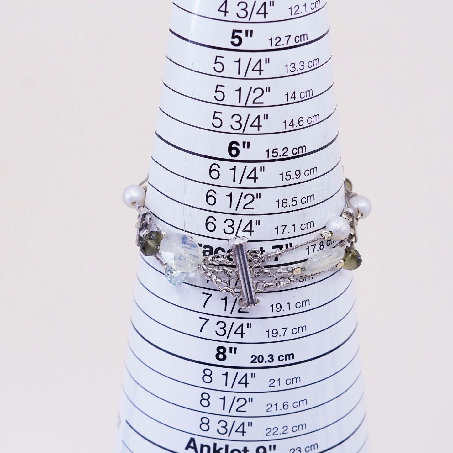 7”, Vintage Sterling 925 silver handmade bracelet, pearl with crystal topaz