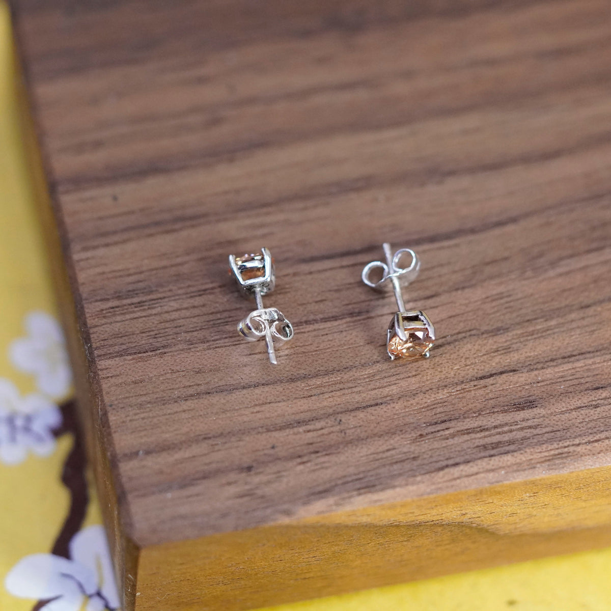 Vintage Sterling silver handmade earrings, 925 studs with citrine