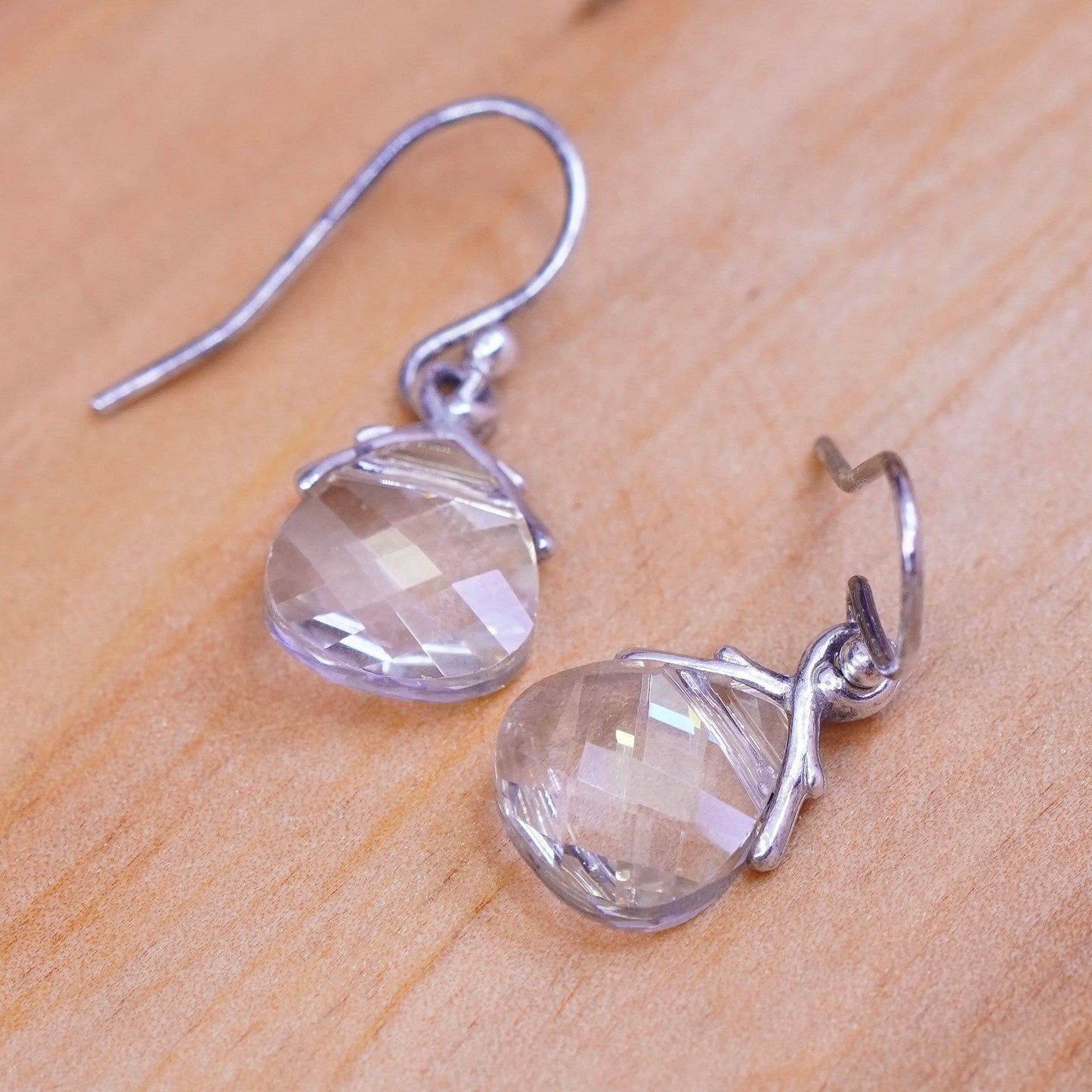 Vintage Sterling 925 silver handmade earrings with teardrop crystal
