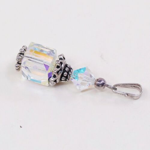 Vintage Sterling silver handmade pendant, 925 silver with Cube crystal N Bali