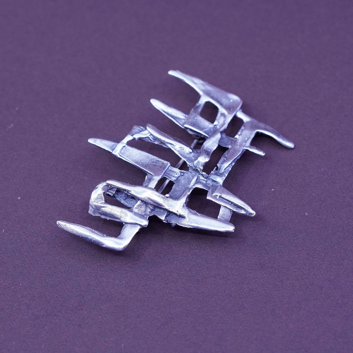 Vintage handmade sterling 925 silver modern strip brooch
