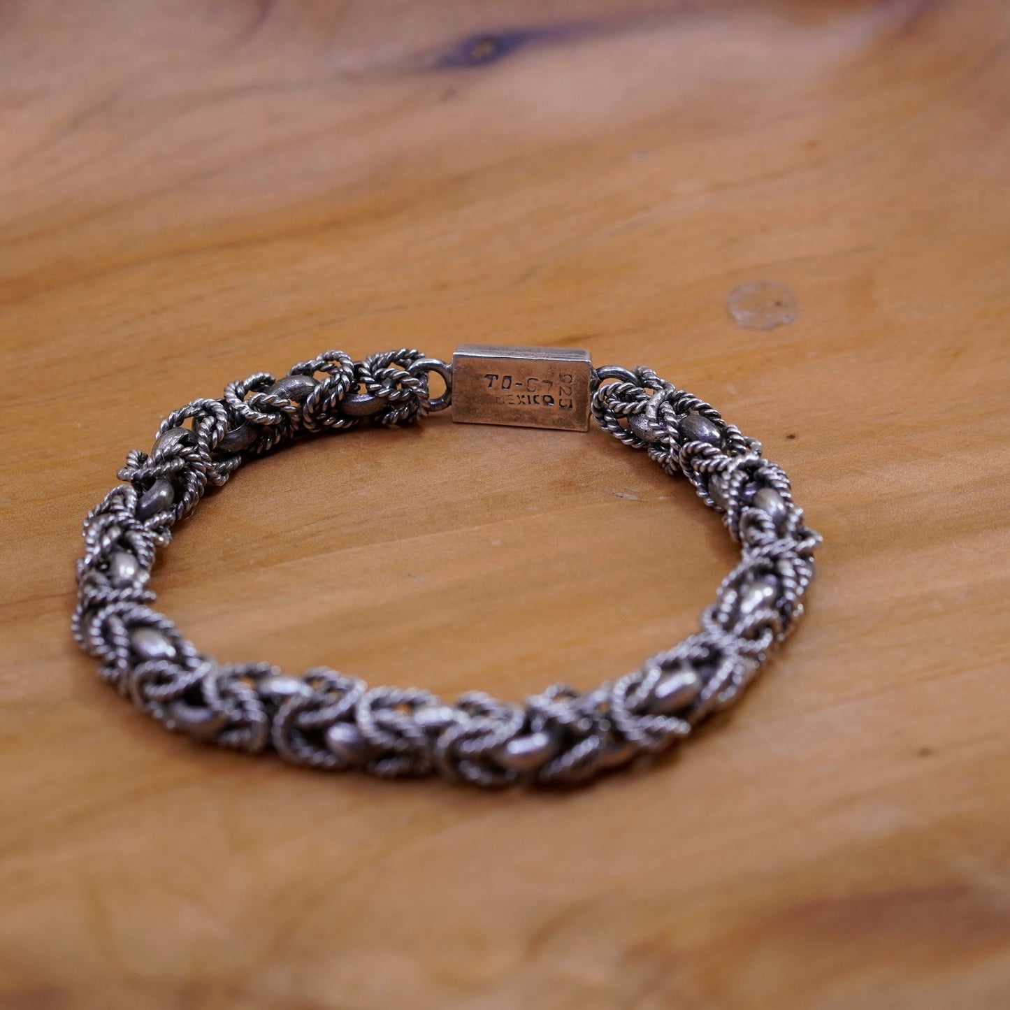 7.25”, vintage Sterling silver men’s bracelet, 925 Byzantine birdcage chain