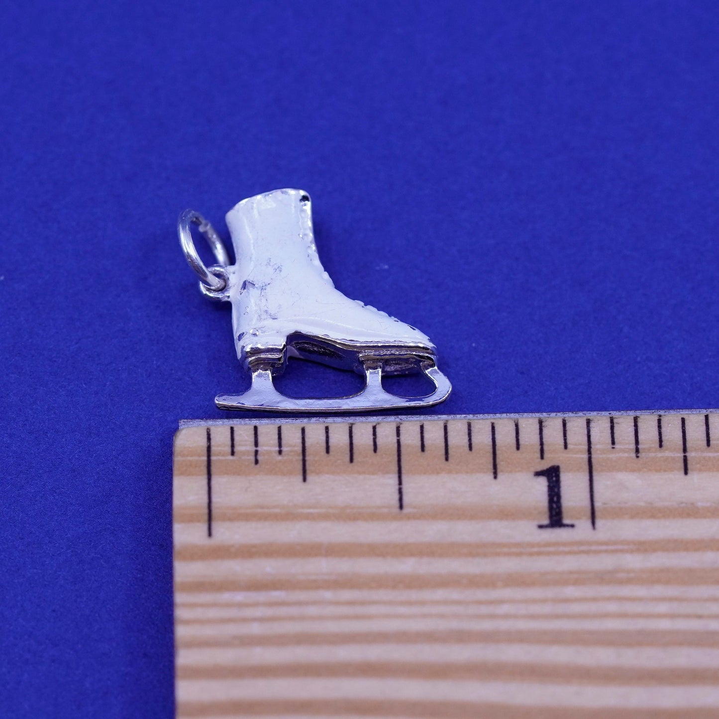 Vintage Sterling silver handmade pendant. Enamel 925 skating shoe charm