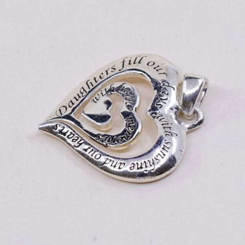 Sterling 925 Silver Heart Quote Pendant, “Daughter Fill Our Days W Sunshine”