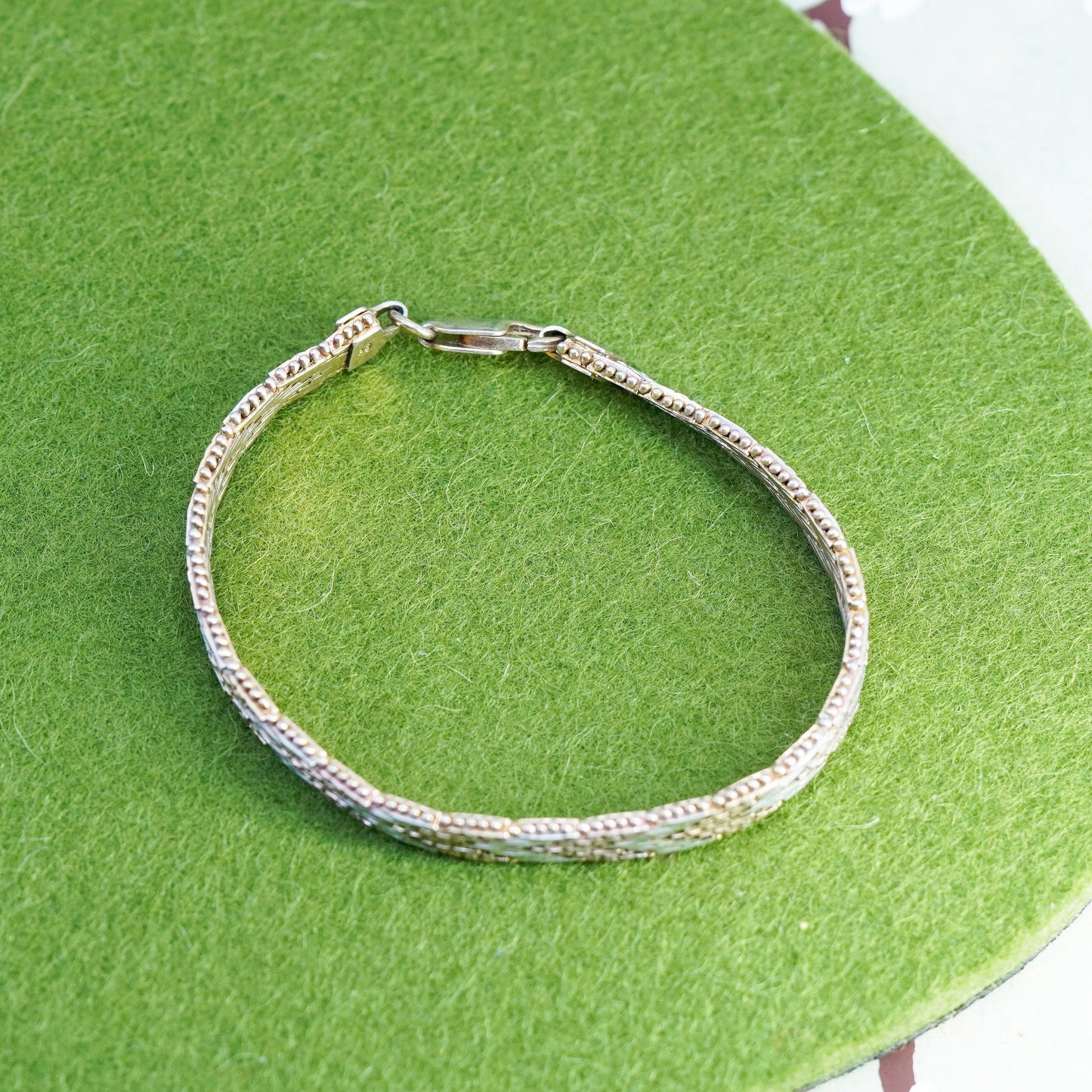 6.75”, Vintage two tone sterling silver herringbone bracelet, Riccio 925 chain