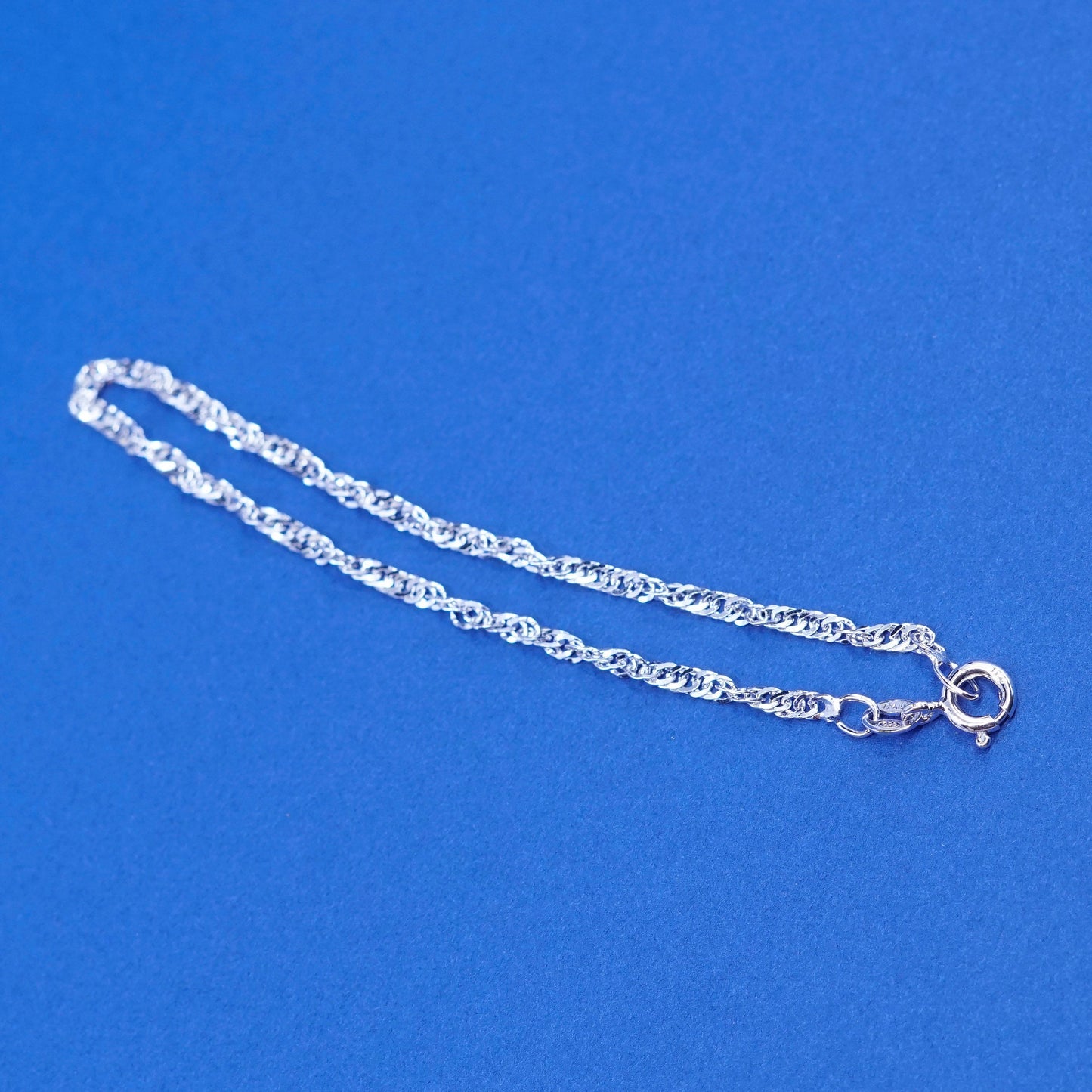 7”, 2mm, vintage Sterling silver handmade bracelet, 925 twisted curb link chain