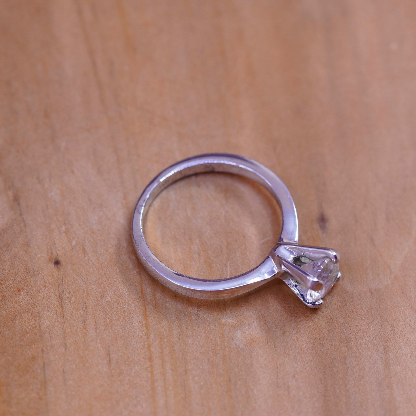 Size 7, vintage Sterling silver handmade ring, 925 engagement band with cz
