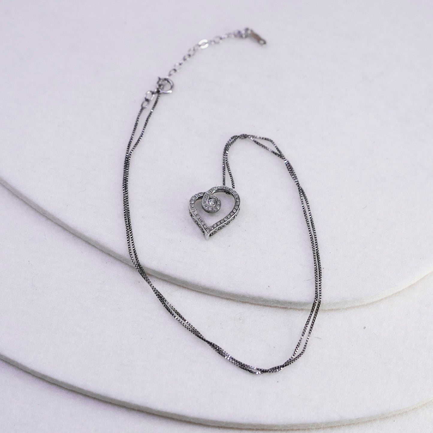 18+2”, Sterling 925 silver handmade circle necklace diamond heart pendants