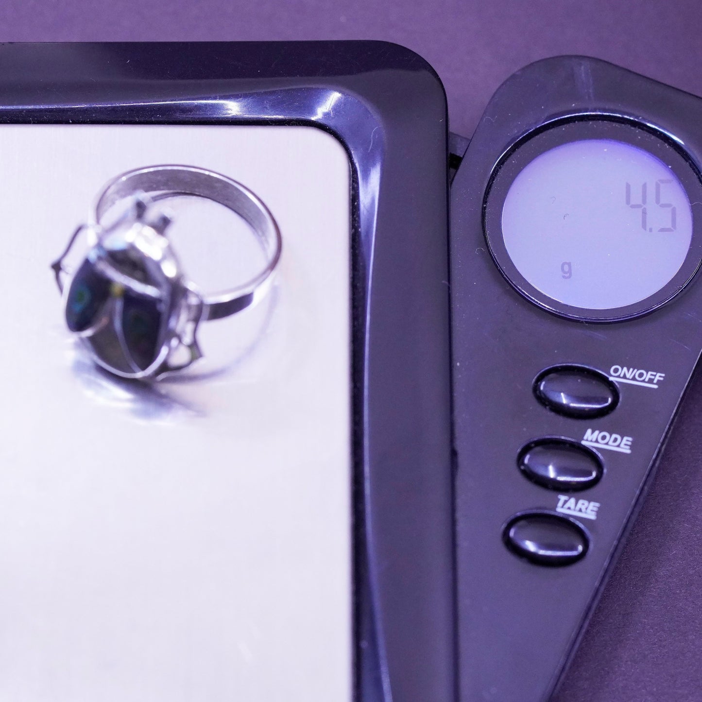 Size 6.25, vintage Mexico sterling silver handmade ring, 925 firefly w/ abalone