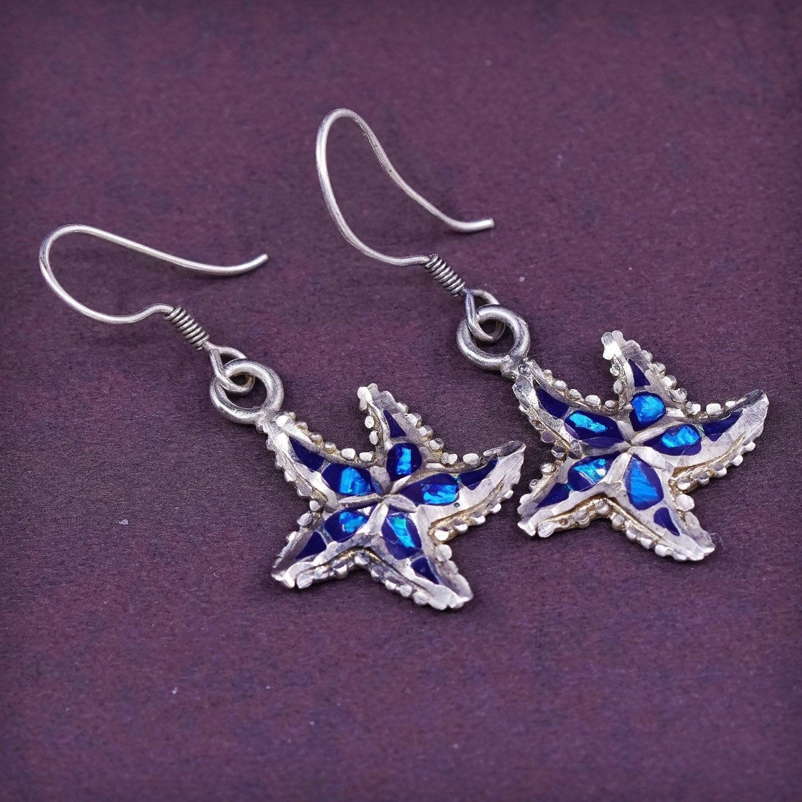 vtg CARDENAS sterling silver handmade earrings, mexico 925 starfish w/ opal