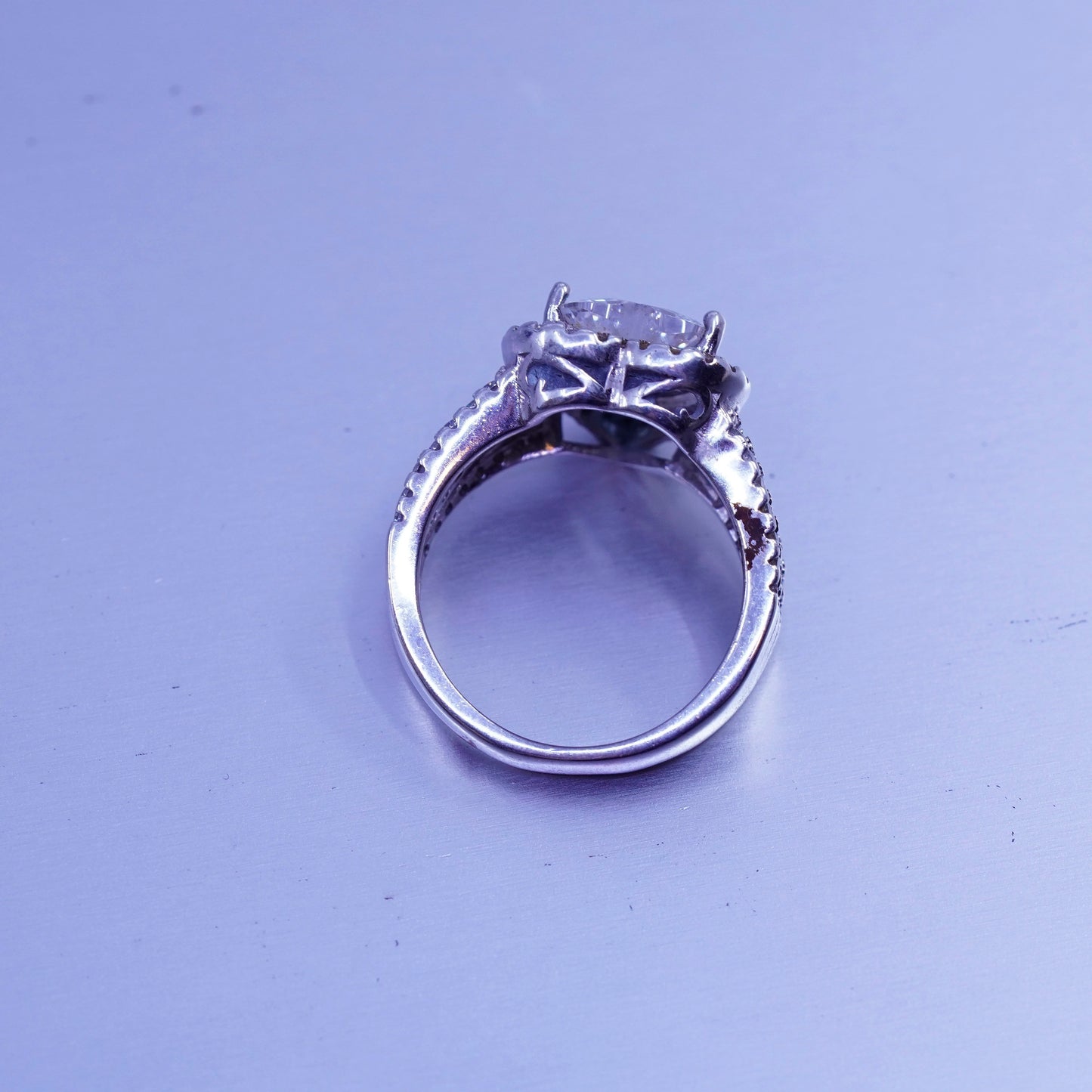 Size 5, vintage Sterling 925 silver handmade heart ring with cluster Cz