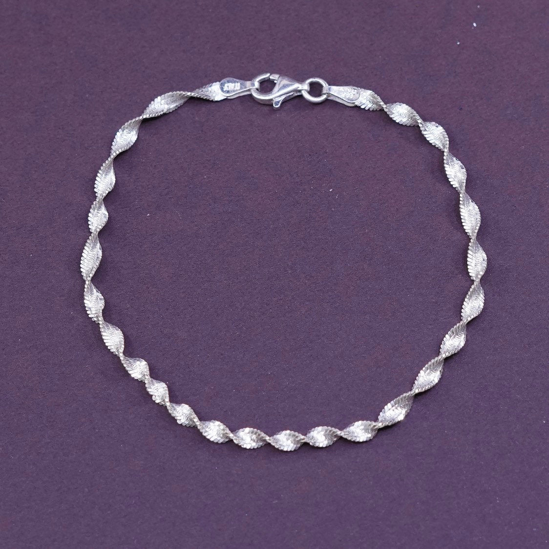 7.25, 3mm, Sterling silver twisted herringbone bracelet, Italy 925 chain