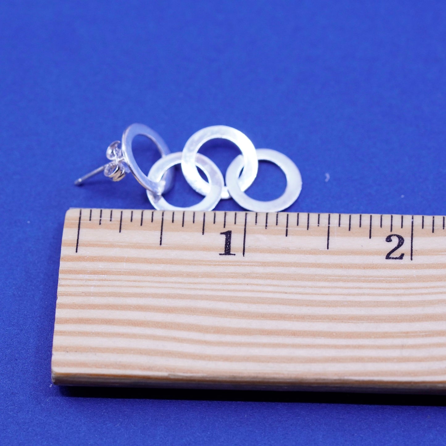 Vintage Sterling Silver handmade Earrings. 925 entwined circle dangles