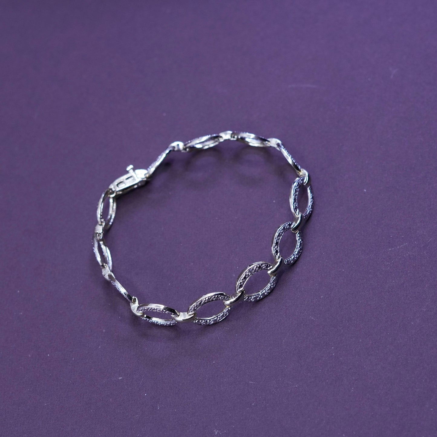 7”, Vermeil gold over Sterling silver Circle bracelet, 925 link with diamonds