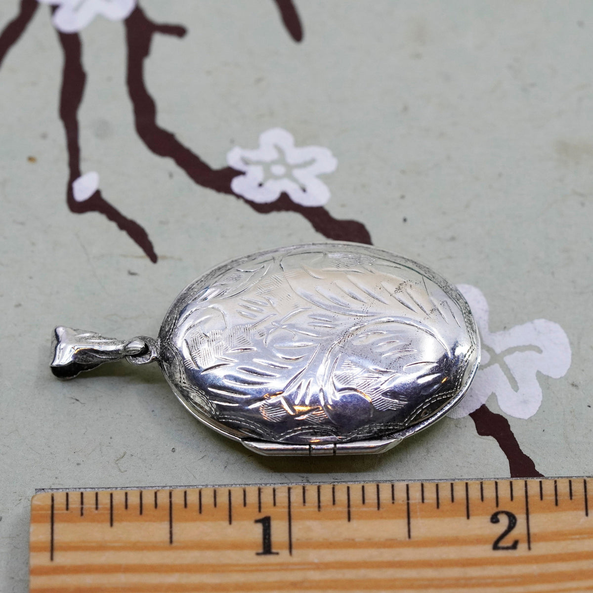 Vintage Sterling silver oval pendant, 925 floral handmade photo locket charm
