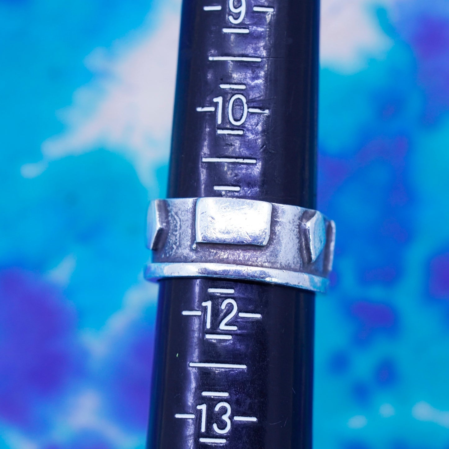 Size 10.75, vintage Sterling silver handmade ribbed ring, 925 statement band