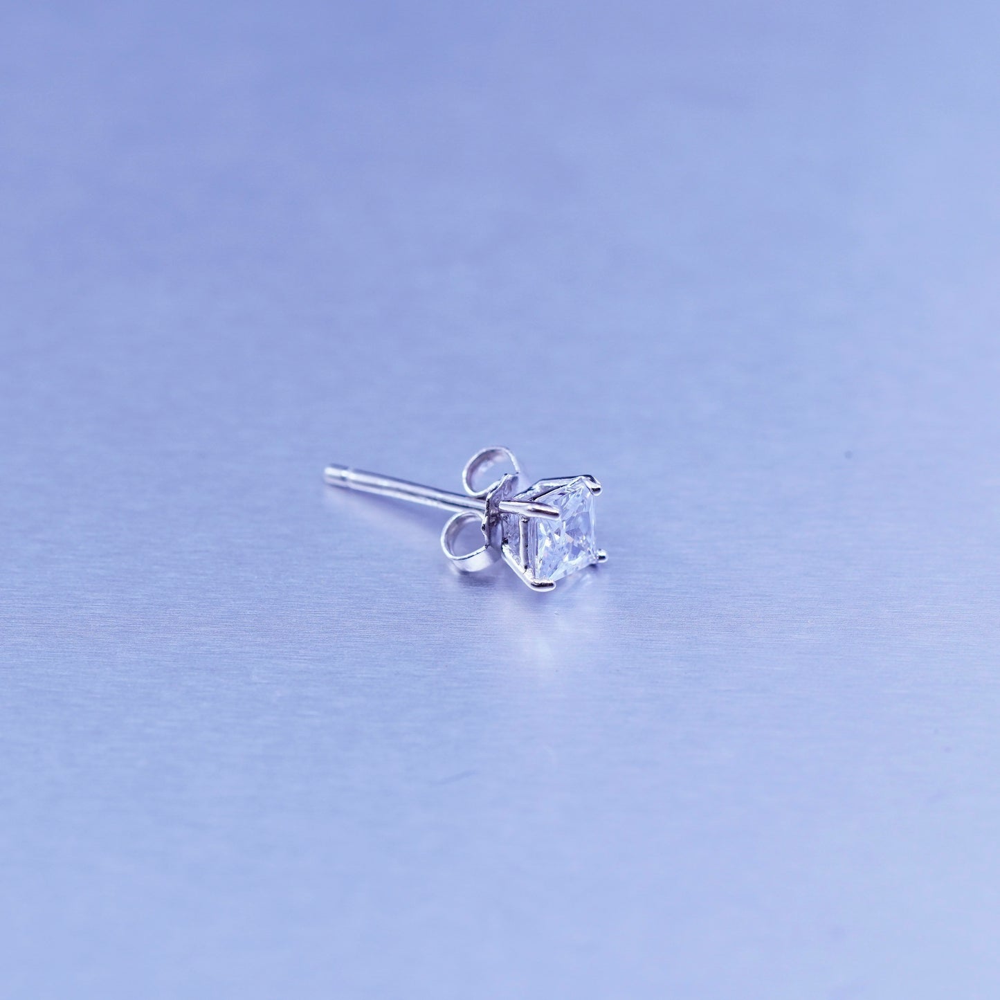 Vintage Sterling 925 silver earrings, square studs with Cz inlay