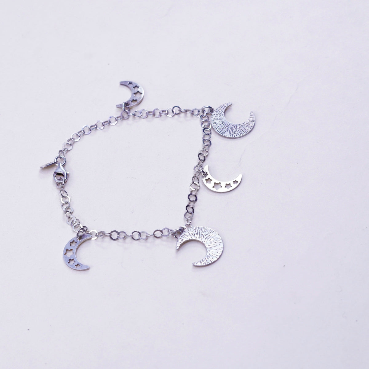 7.25”, Italy sterling silver handmade bracelet, 925 circle chain moon charms