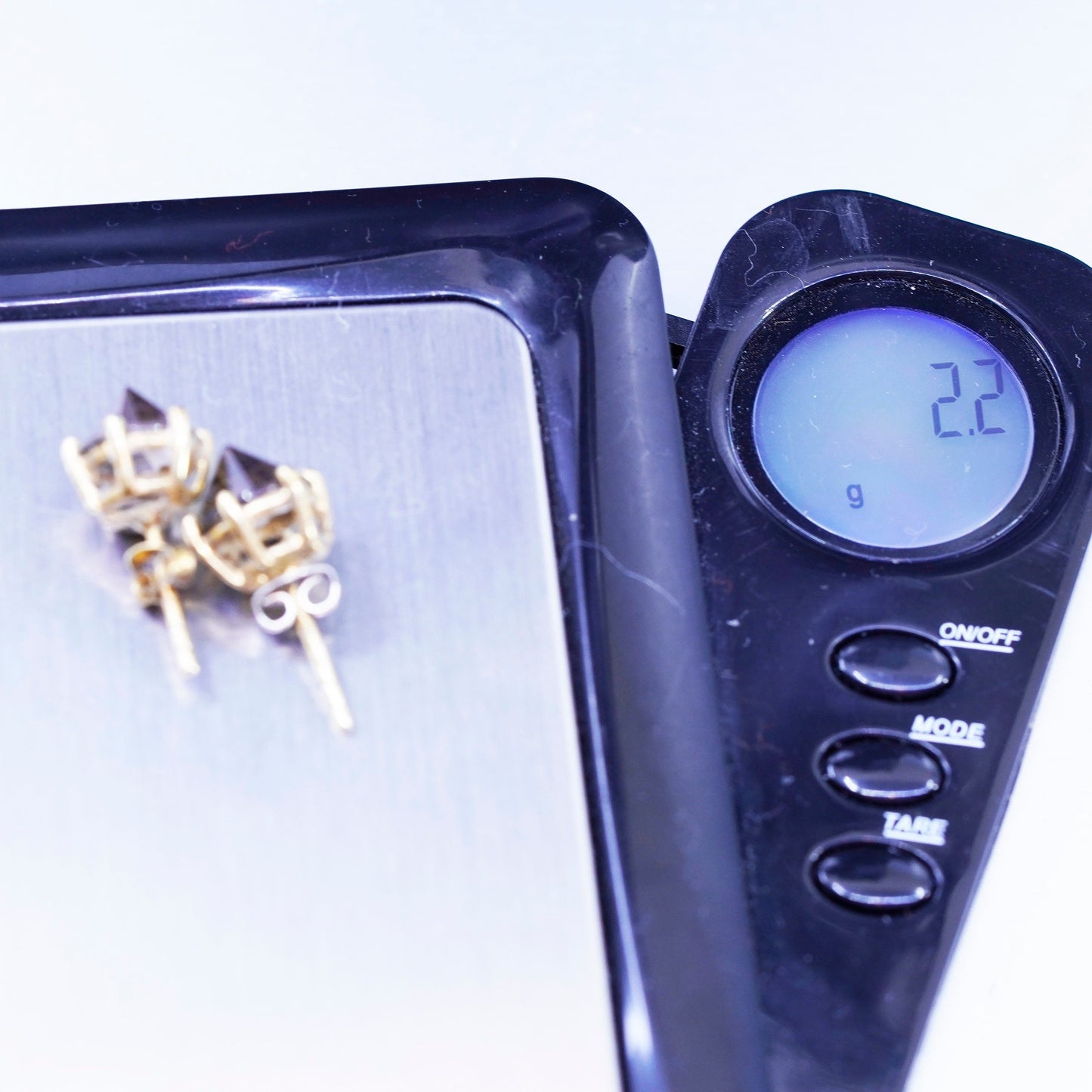 Vintage vermeil gold over Sterling 925 silver earrings, crown studs smoky topaz