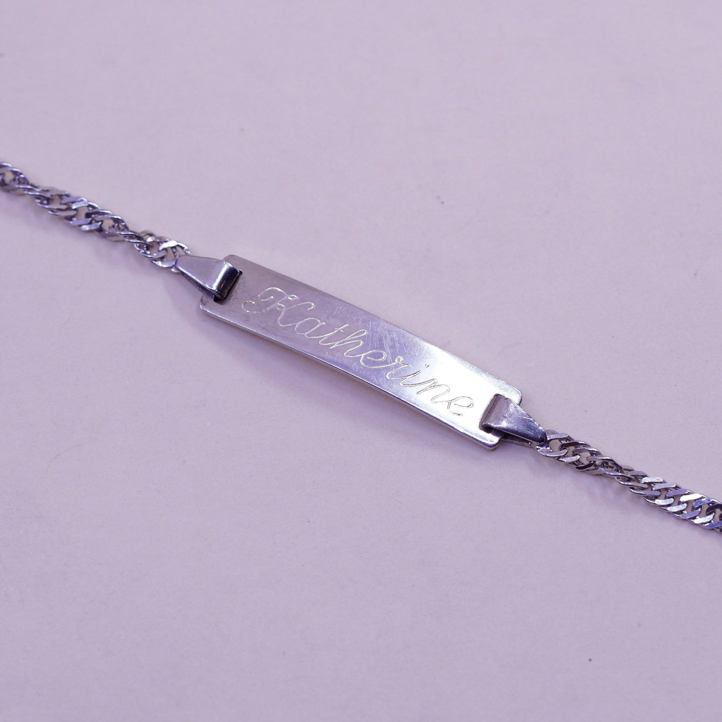 5.5+0.5”, sterling silver bracelet, 925 twisted curb chain name “Katherine” tag