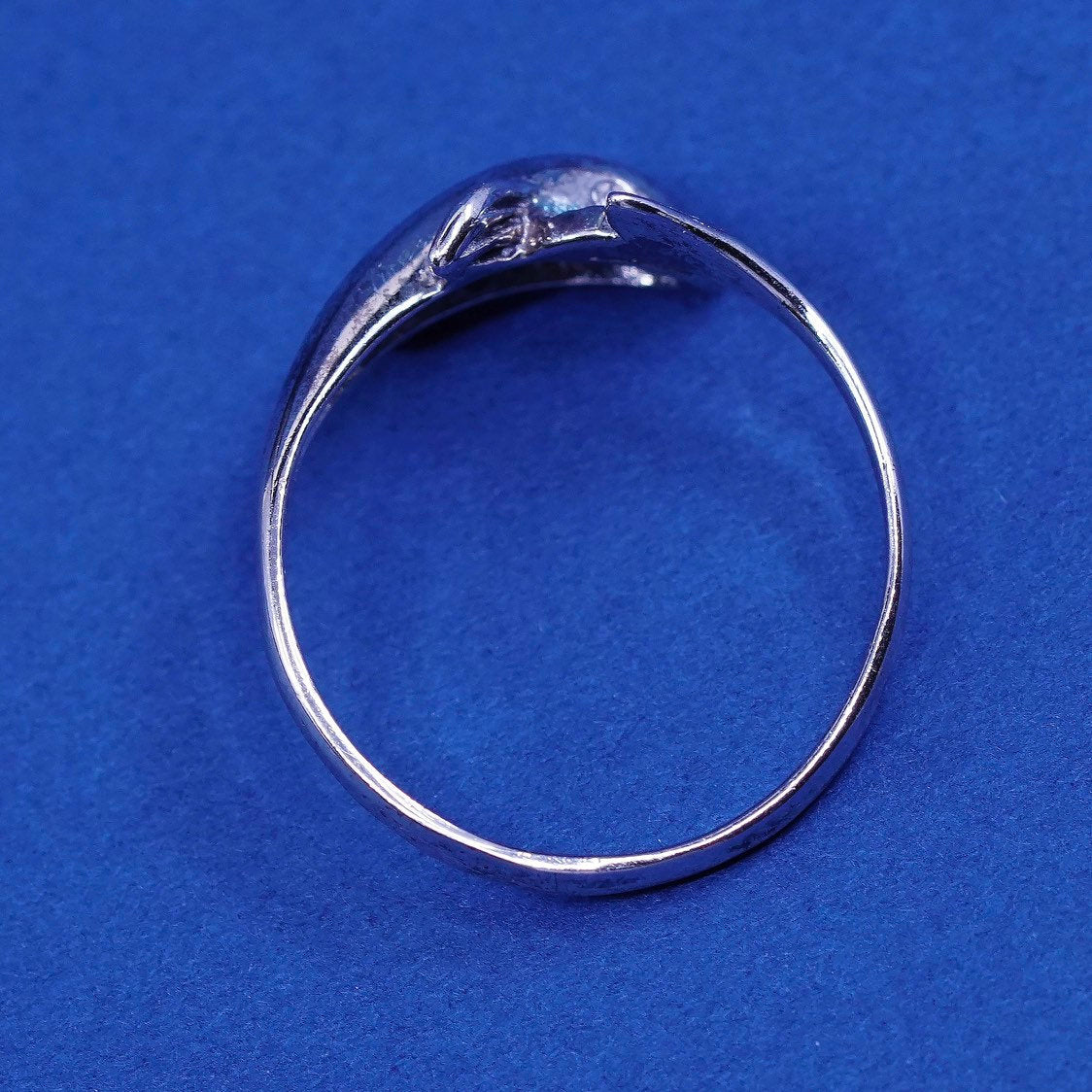 sz 9, vtg sterling silver handmade ring, 925 dolphin, stamped 925