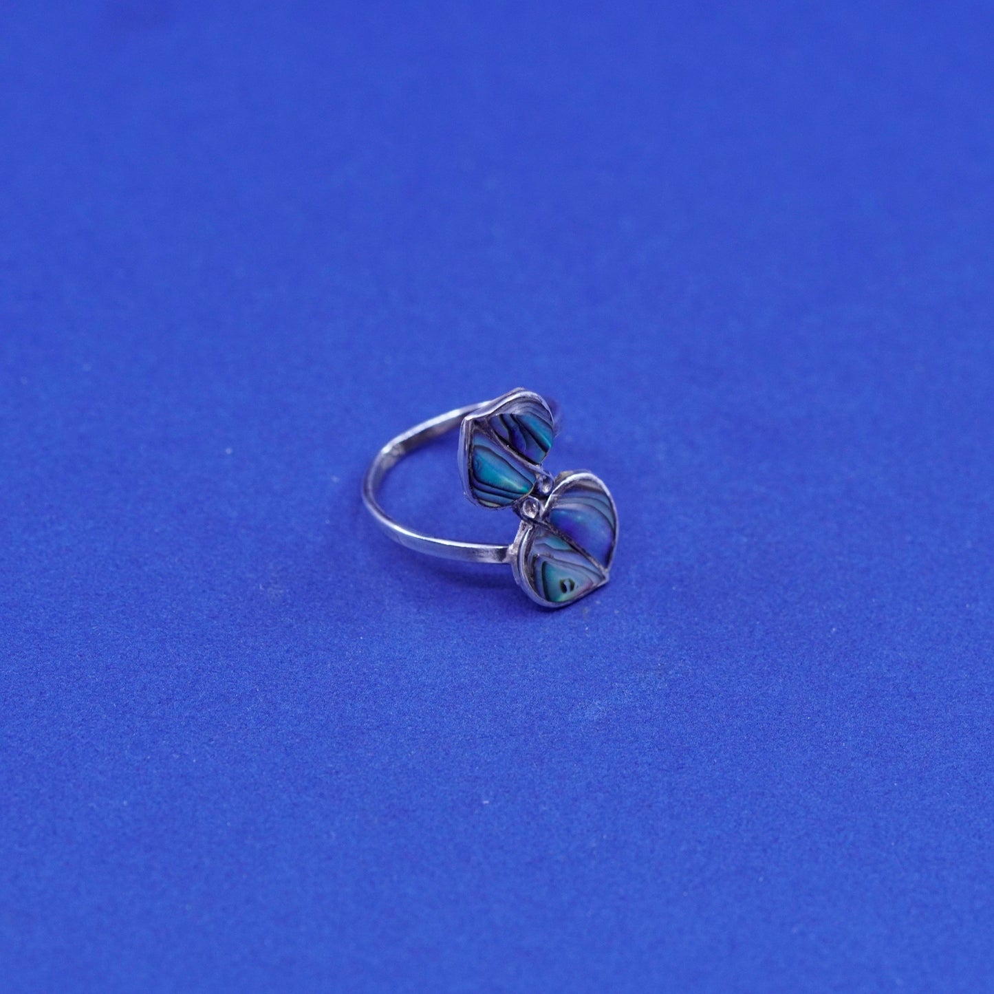 Size 4, mexico sterling 925 silver handmade wrap vans ring abalone leaf