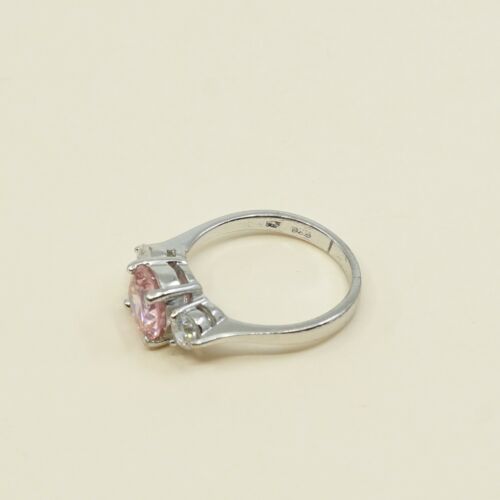Sz 7.25, Gold Over Sterling Ring, 925 Silver Engagement Ring W/ Pink Crystal