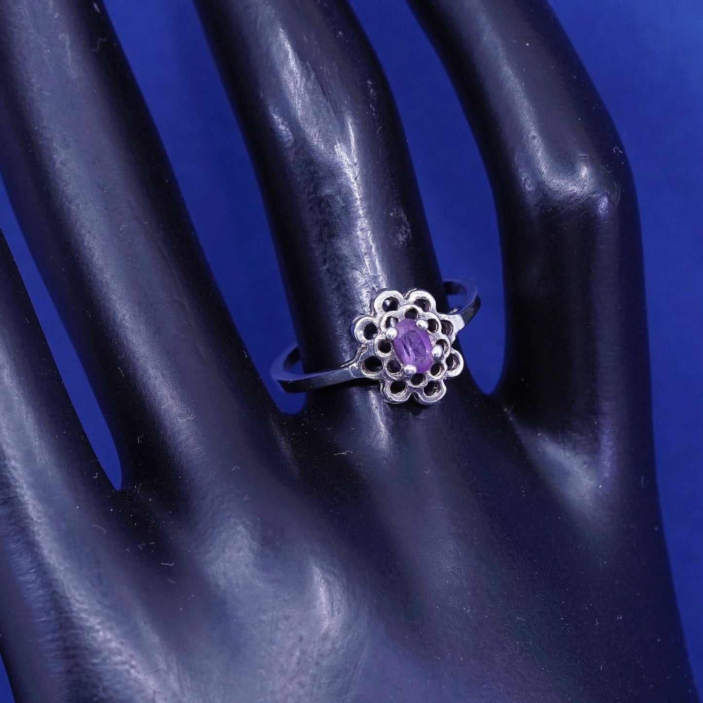 Size 7.5, Vintage Sterling silver handmade ring, 925 with amethyst,