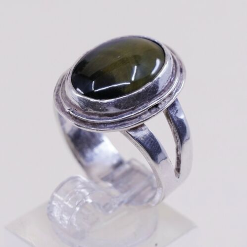 Sz 8.5, Vtg Sterling silver handmade ring, 925 band W/ Labradorite, Silver Teste