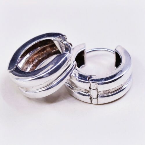 0.5”, Italy Modern Solid 925 Sterling Silver Ribbed Hoop Pierced Earrings huggie