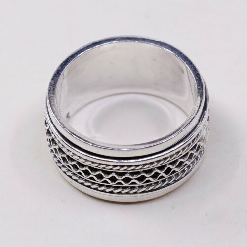 Sz 6.75, Vtg Sterling Silver Handmade Ring, 925 Silver Spinner Band