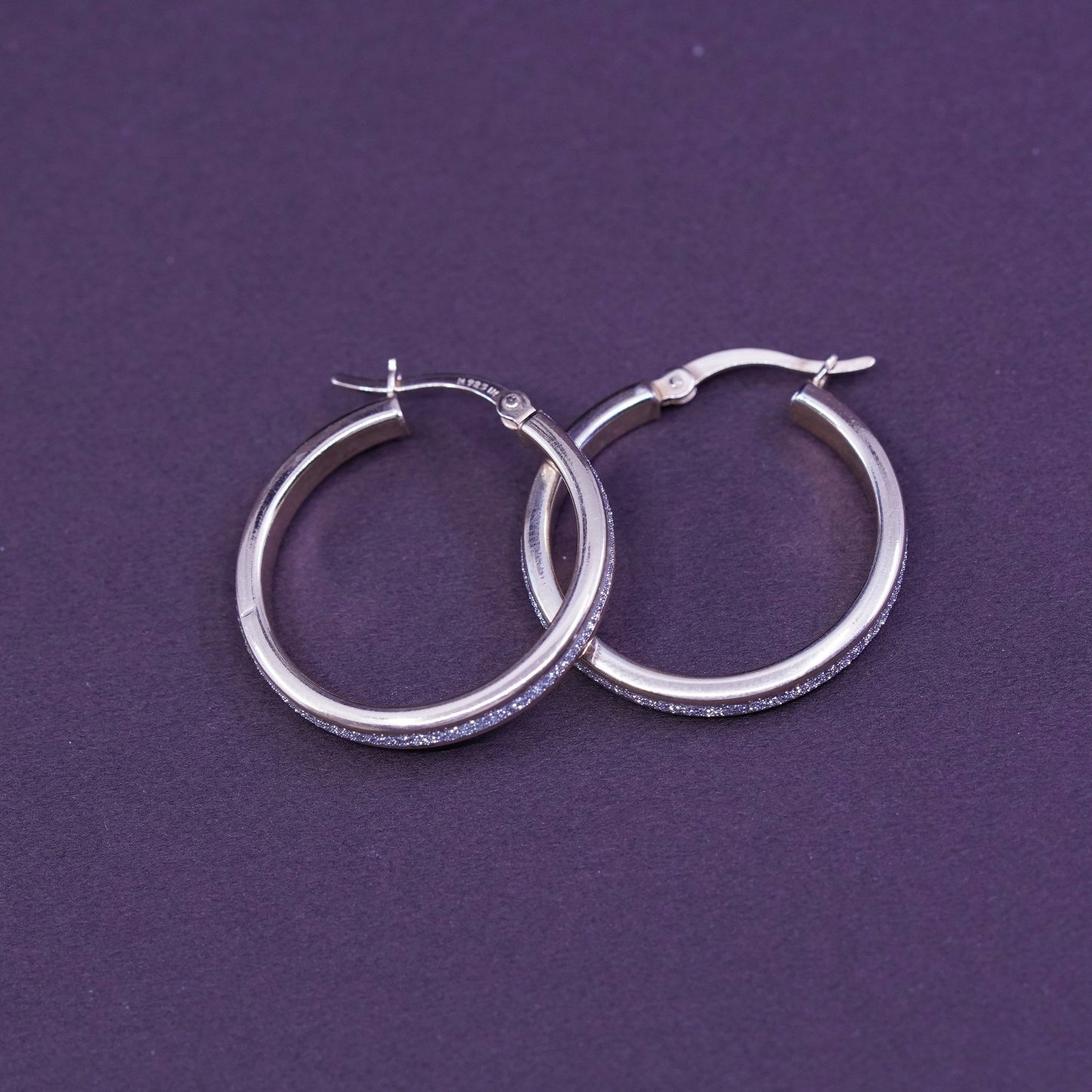 1”, Vermeil gold over Sterling silver hoops, 925 earrings w/ glittering details